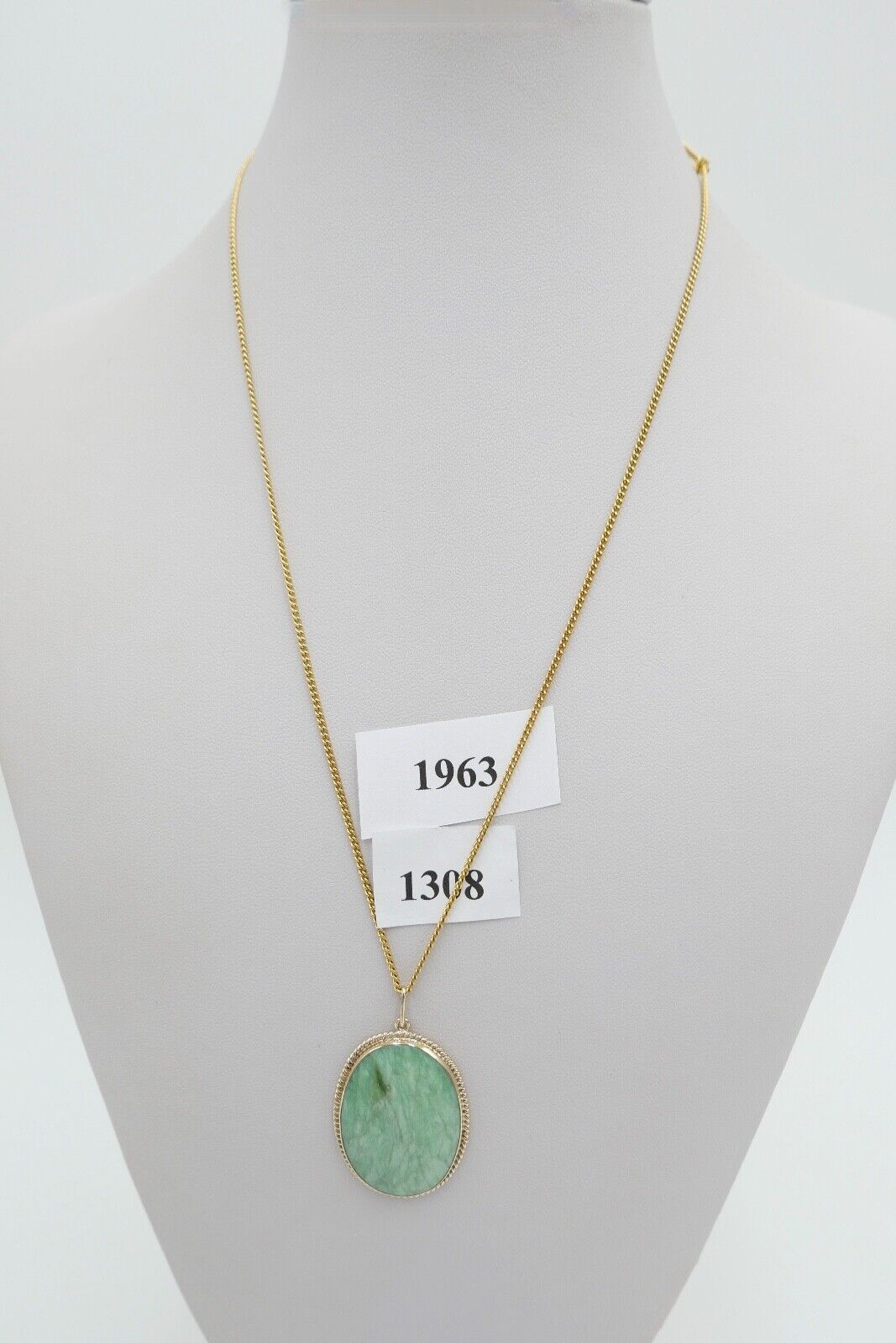 1980er Jahre Gelbgold 585 / 14K Anhänger mit AVENTURIN - Antikhandel-Stuttgart