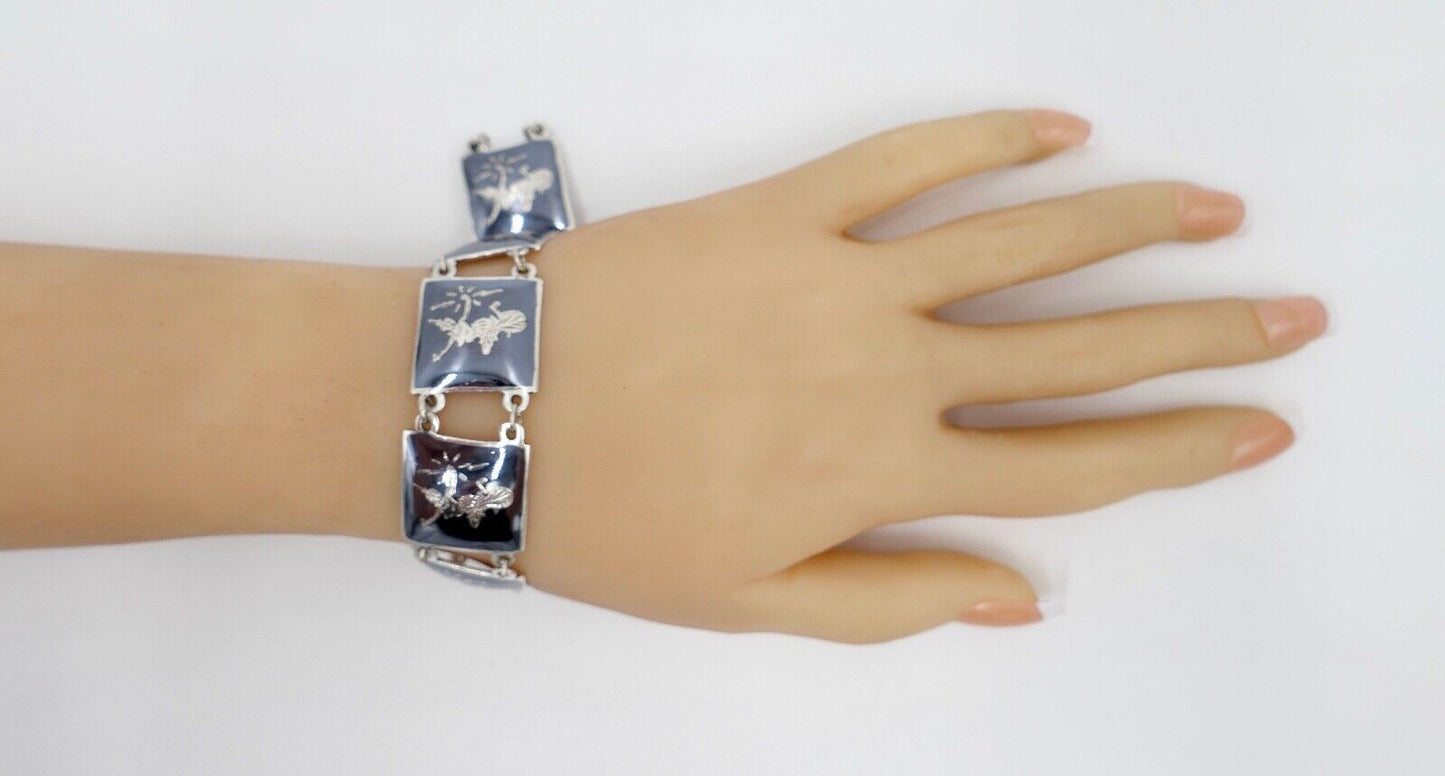 Siam Sterling Silber Glieder Armband Emaille Motiv Göttin 19cm - Antikhandel-Stuttgart