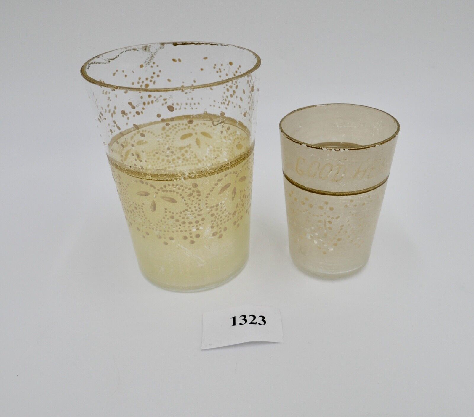 2 antike Gläser / Becher 1820-1850 Handbemalt England GOOD HEALTH - Antikhandel-Stuttgart