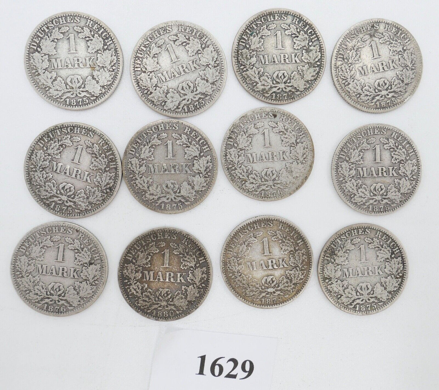 12x 1 Mark Deutsches Reich 1874 - 1880A B G Jäger J.9 Silber in SS - Antikhandel-Stuttgart