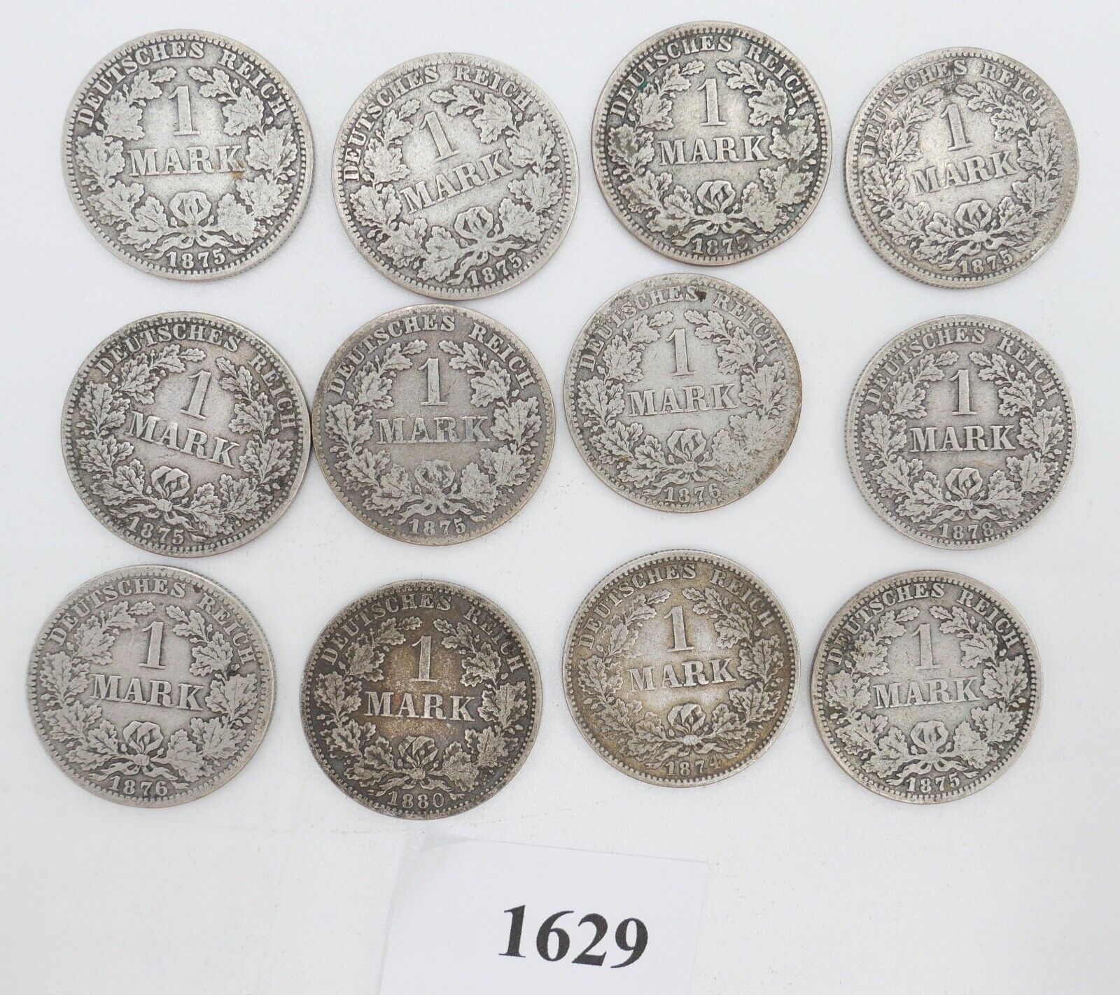 12x 1 Mark Deutsches Reich 1874 - 1880A B G Jäger J.9 Silber in SS - Antikhandel-Stuttgart