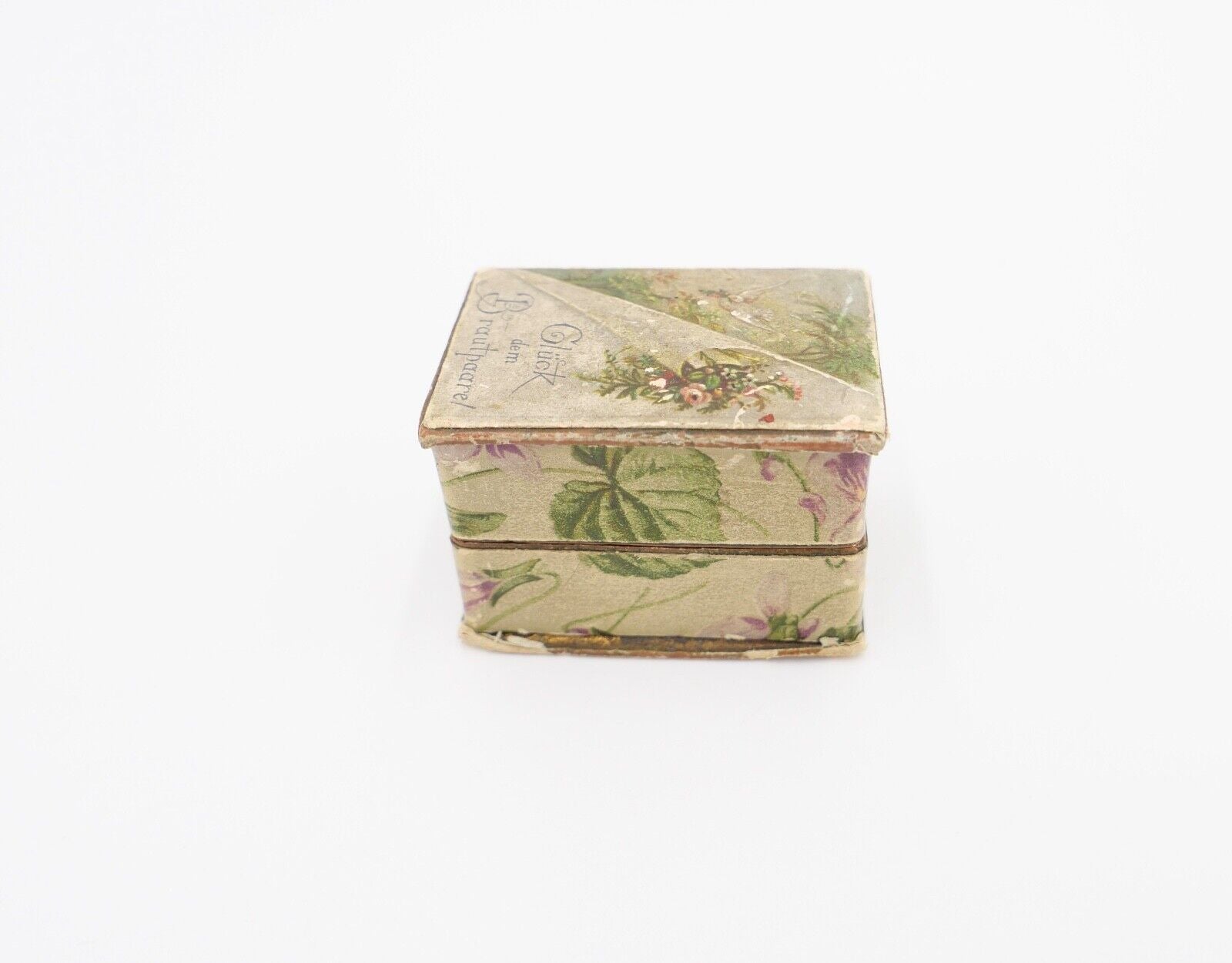 antikes Ringetui um 1900 Doppeletui 4,5x3x3 cm Hochzeit Glück dem Brautpaar - Antikhandel-Stuttgart