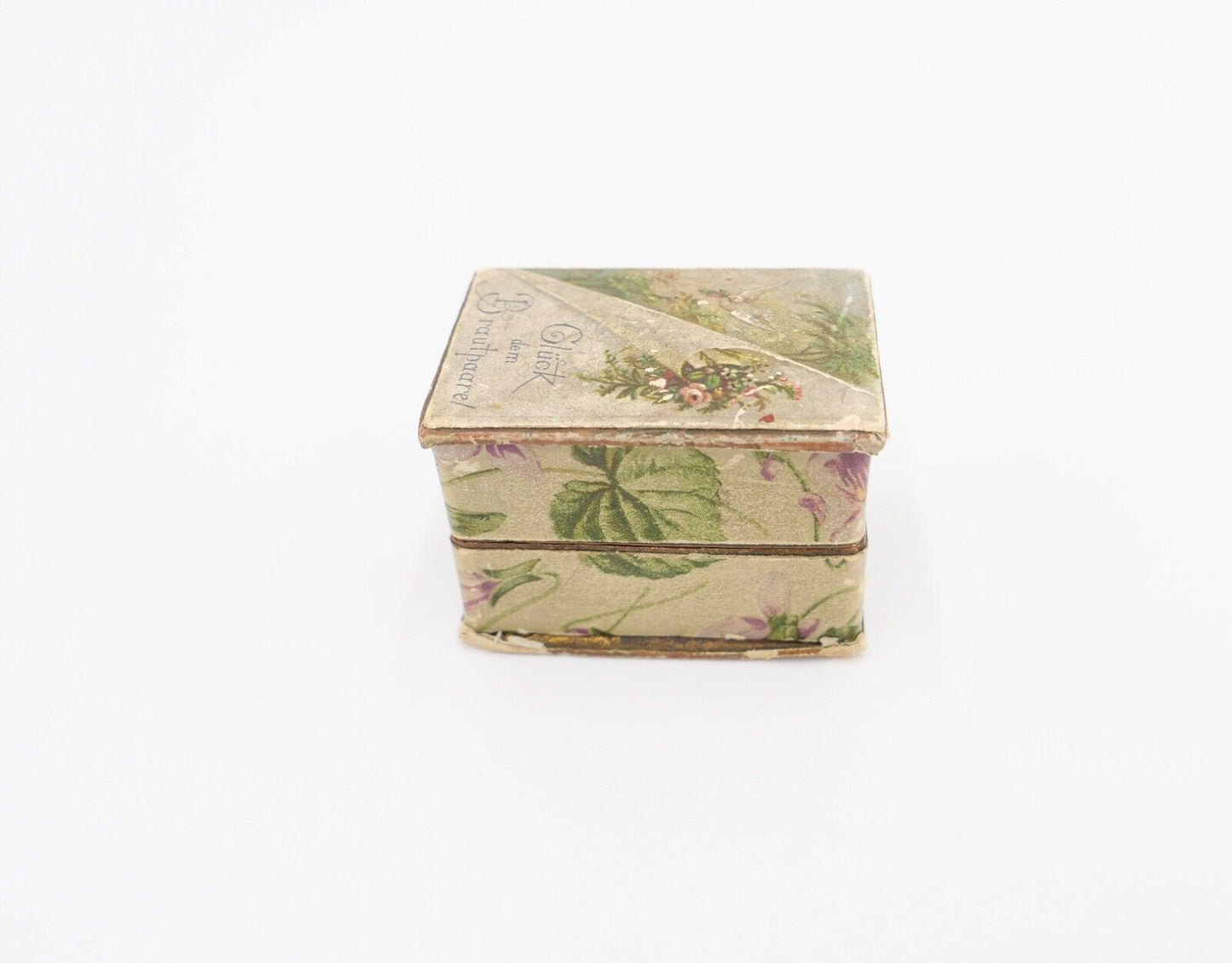 antikes Ringetui um 1900 Doppeletui 4,5x3x3 cm Hochzeit Glück dem Brautpaar - Antikhandel-Stuttgart