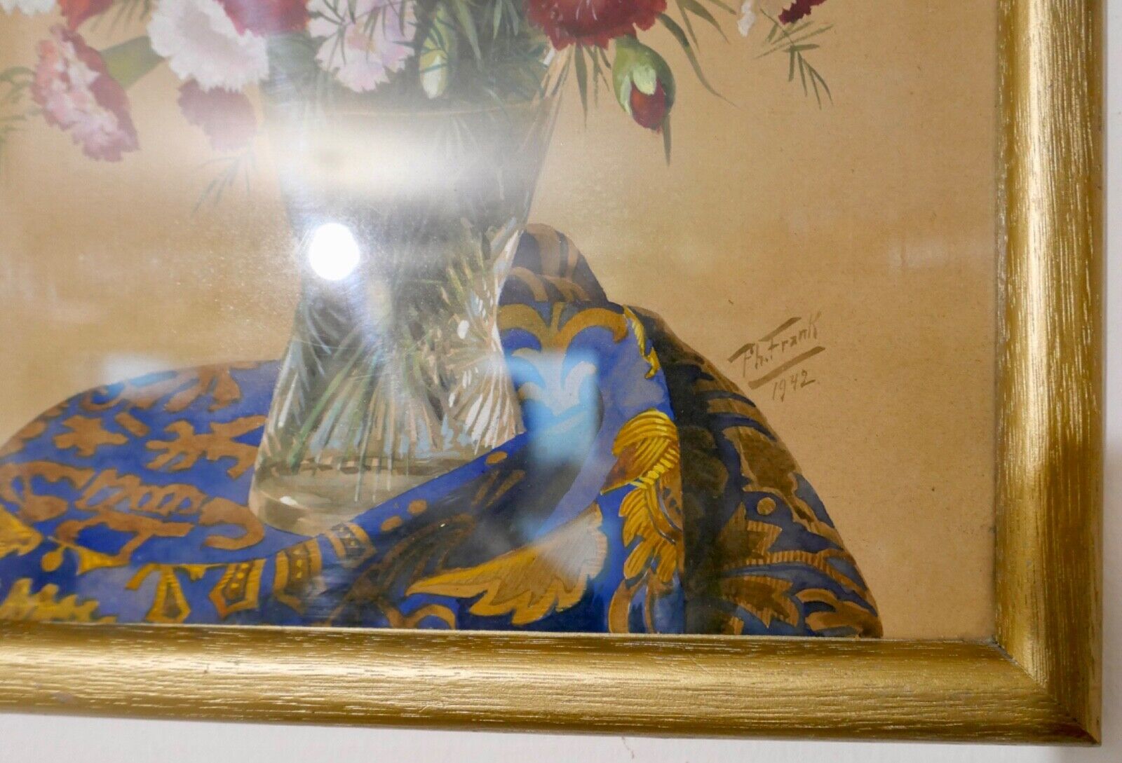 Gemälde Ph. Frank 1942 Stillleben BLUMEN Vase 37x33 cm LANDAU signiert - Antikhandel-Stuttgart