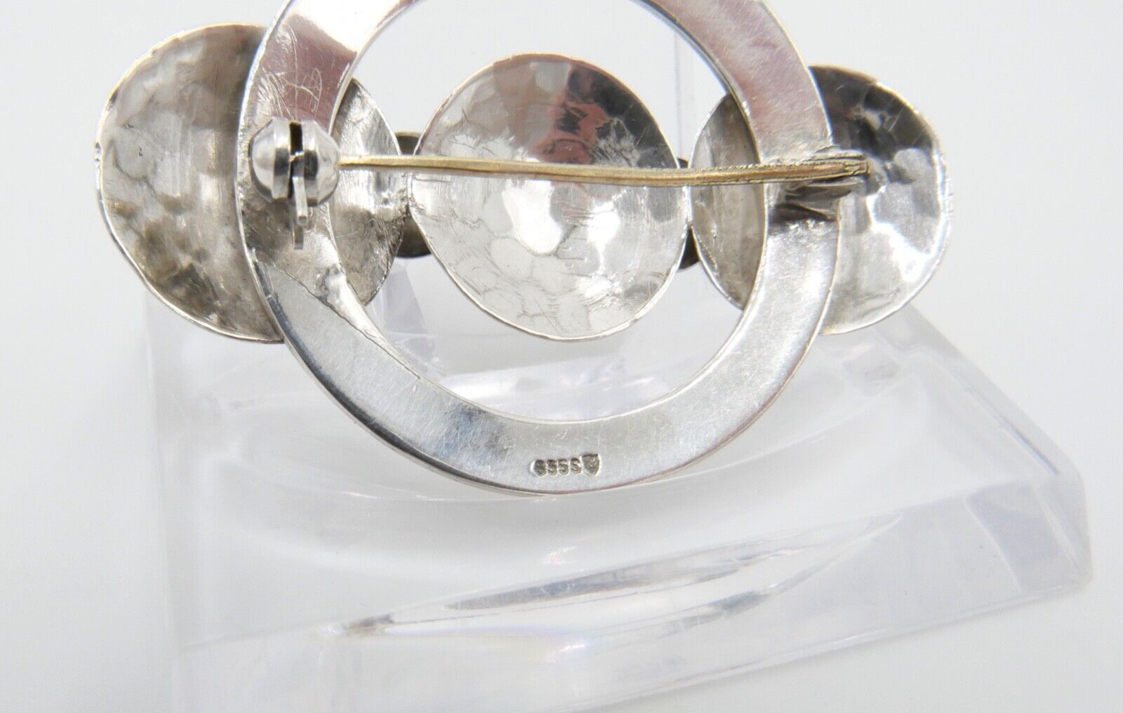 50er Jahre Silber Brosche 835 S gehämmert 47 mm - Antikhandel-Stuttgart