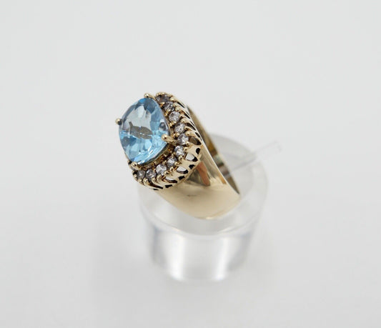 Damen Gold Ring 375 9K 4,70 Ct mit großem blauen Blautopas & Zirkonia Gr. 54 - Antikhandel-Stuttgart