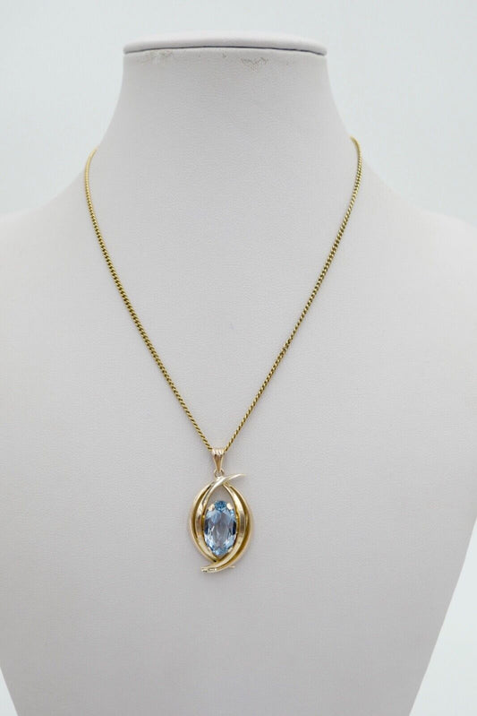 Anhänger 333 / 8K Gelbgold Blauer Spinell OVAL Schliff 5,5 Ct Ø 30 mm - Antikhandel-Stuttgart