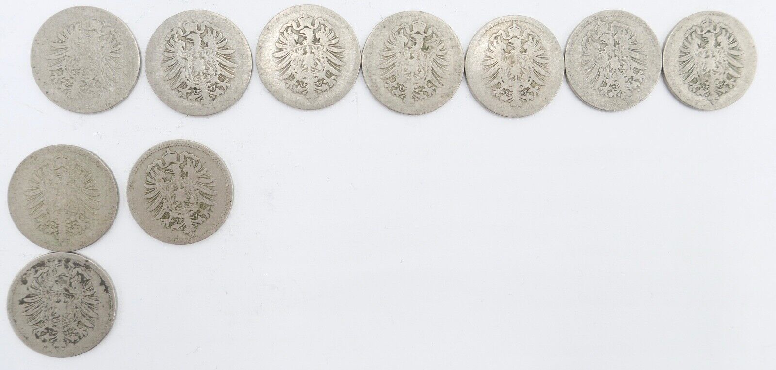 10x 10 Reichspfennig 1873 1875 1876 1888 Jäger J.4 s-ss - Antikhandel-Stuttgart