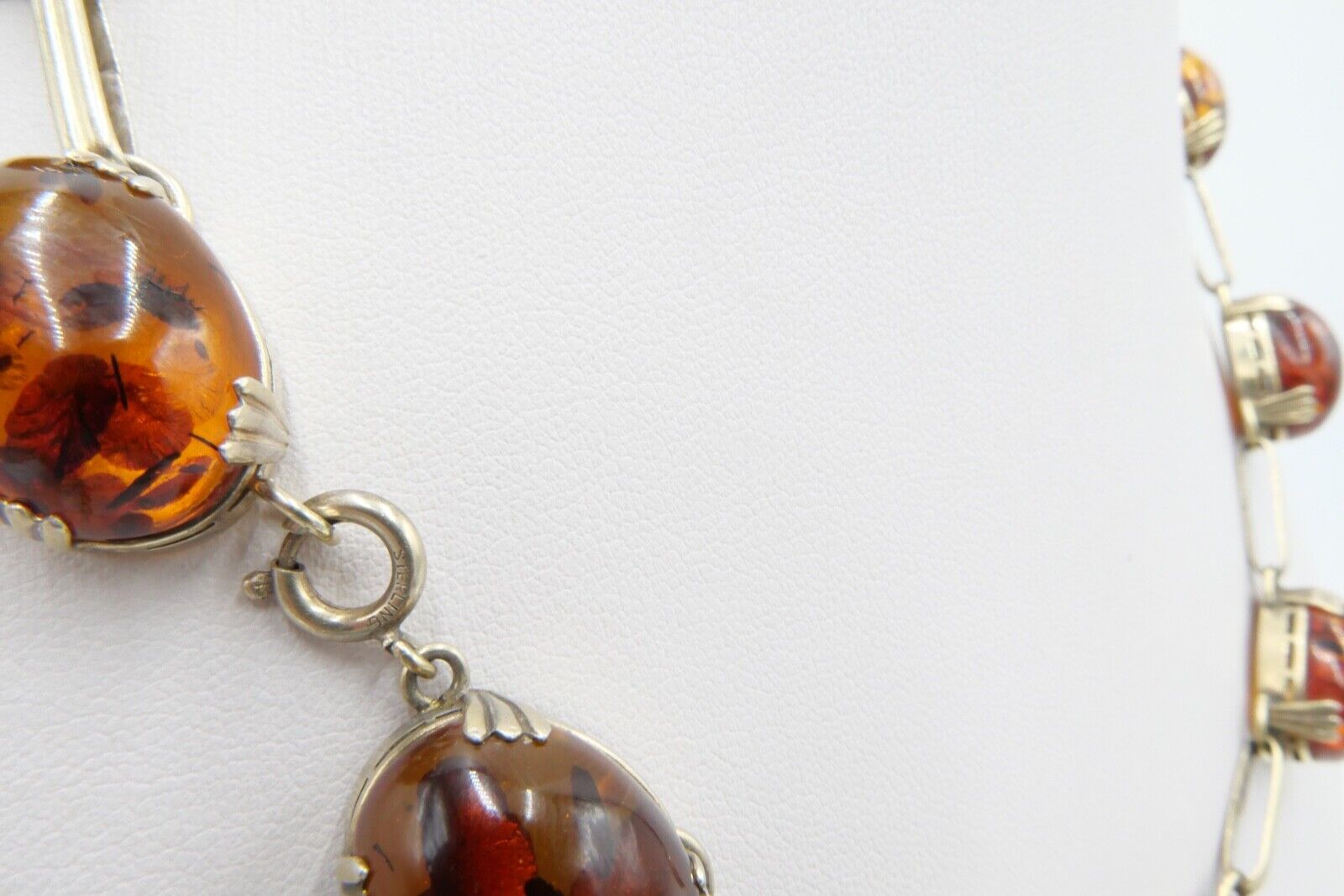 Bernstein Kette 830 Silber vergoldet Halskette Collier Ø 43 cm Gliederkette - Antikhandel-Stuttgart