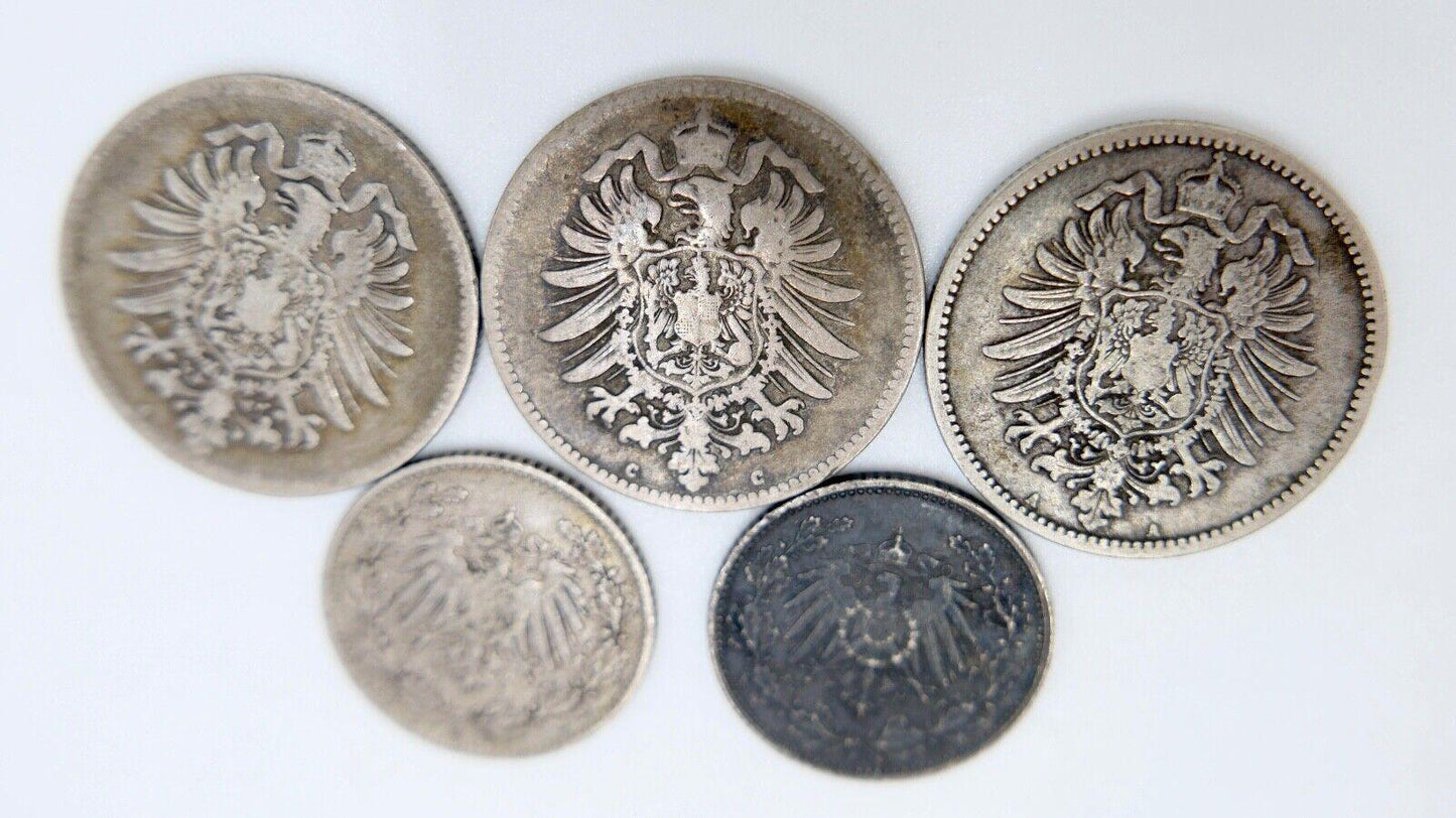 5x 1 & 1/2 Mark 1875 - 1919 Deutsches Reich Coin lot Silber - Antikhandel-Stuttgart