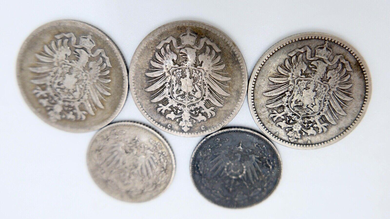 5x 1 & 1/2 Mark 1875 - 1919 Deutsches Reich Coin lot Silber - Antikhandel-Stuttgart
