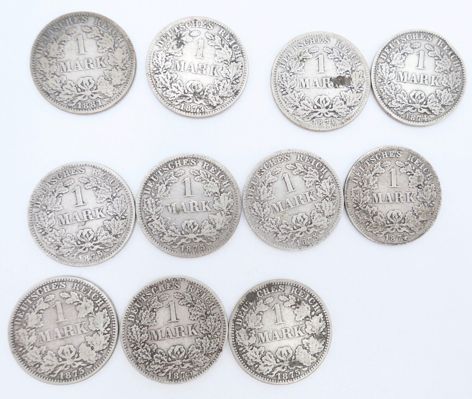 11x 1 Mark Deutsches Reich Jäger J.9 A B D F G 1873 / 1874 / 1875 / 1881 - Antikhandel-Stuttgart