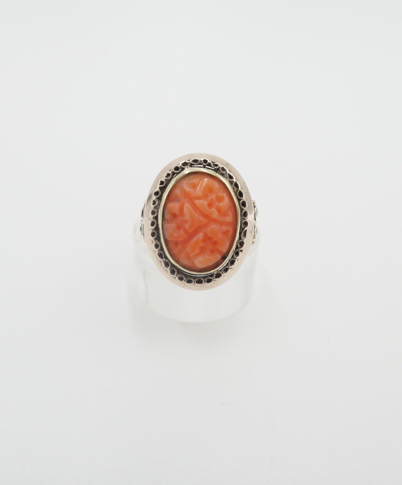 um 1850 antiker Korallen Ring Gold 333 8K Gr. 55 Damenring Koralle 15,2x11,2 mm - Antikhandel-Stuttgart