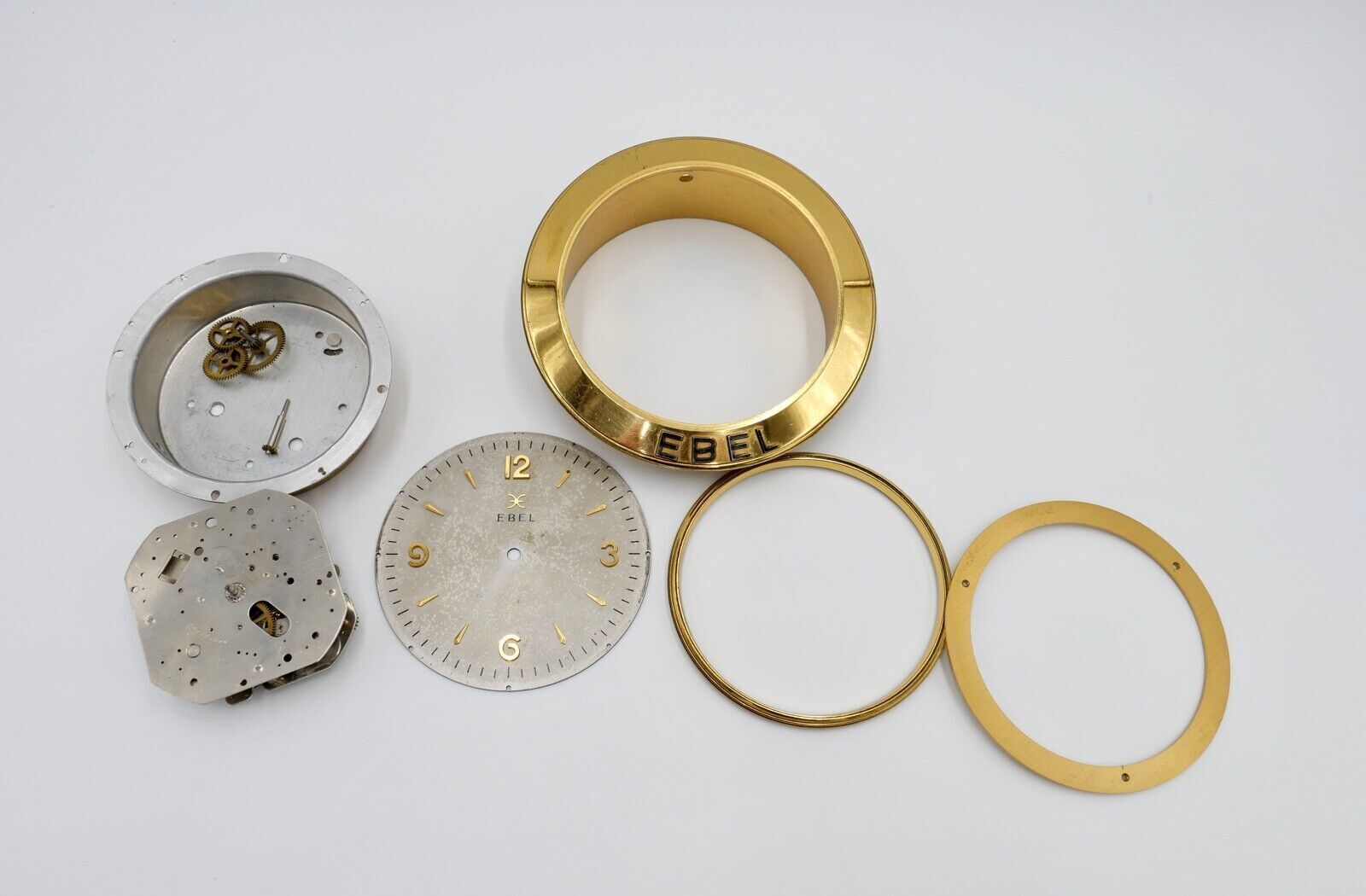 alte & sehr seltene EBEL 60er Tischuhr Gold Messing Ø13,5 cm DEFEKT Ersatzteile - Antikhandel-Stuttgart