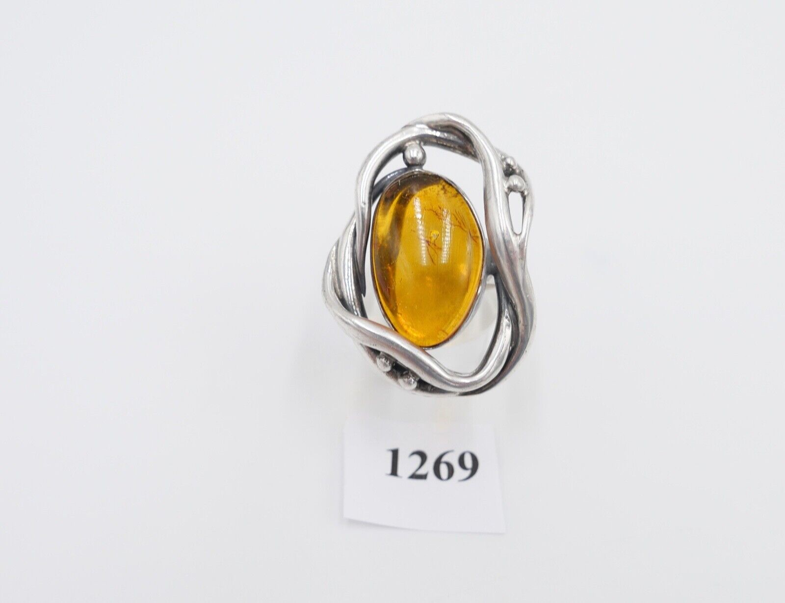 80er Jahre Designer Ring Bernstein Silber 925 Gr. 59 Frauenkopf G Danzig Polen - Antikhandel-Stuttgart