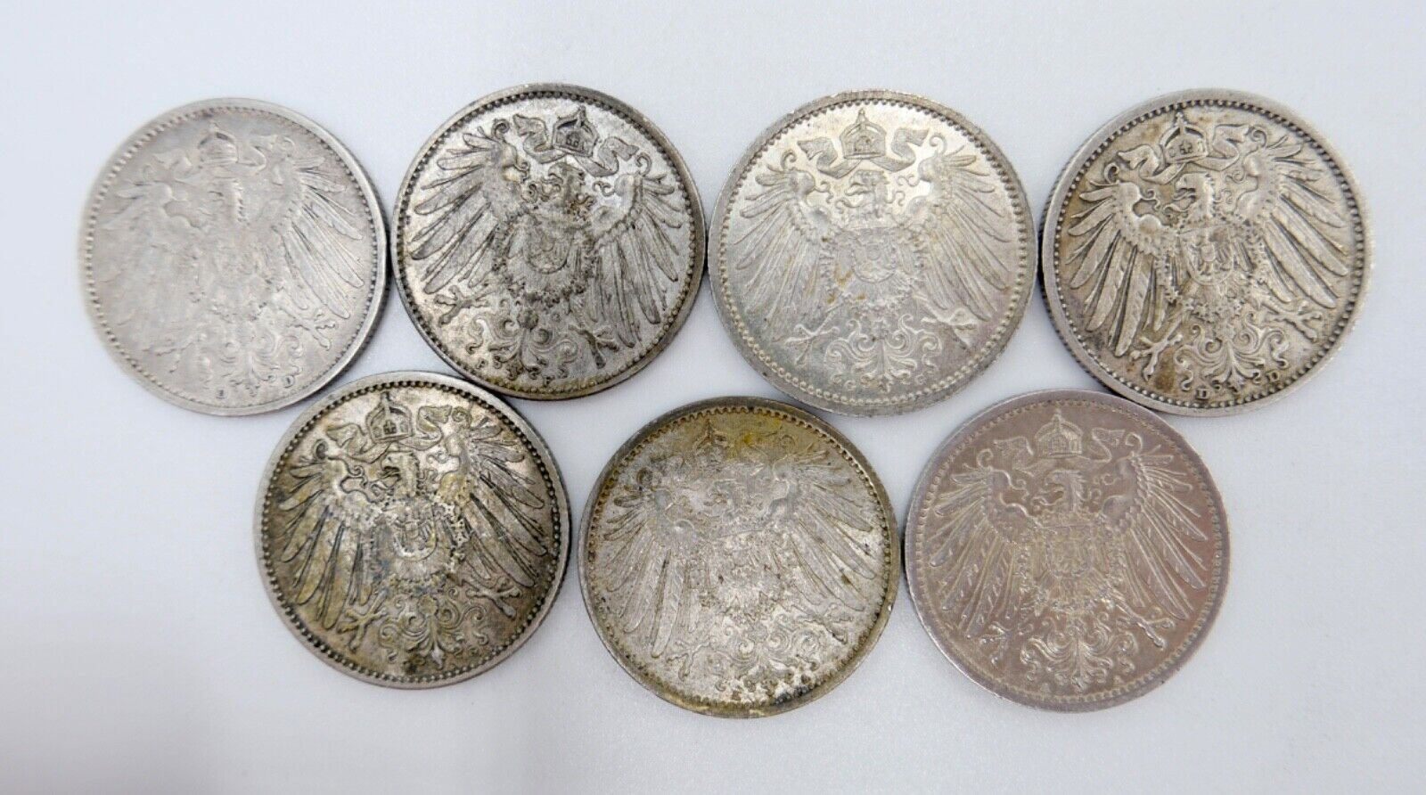 7x 1 Mark 1902 1903 1904 1910 1914 1915 D F G A Silbermünze Jäger J.17 - Antikhandel-Stuttgart