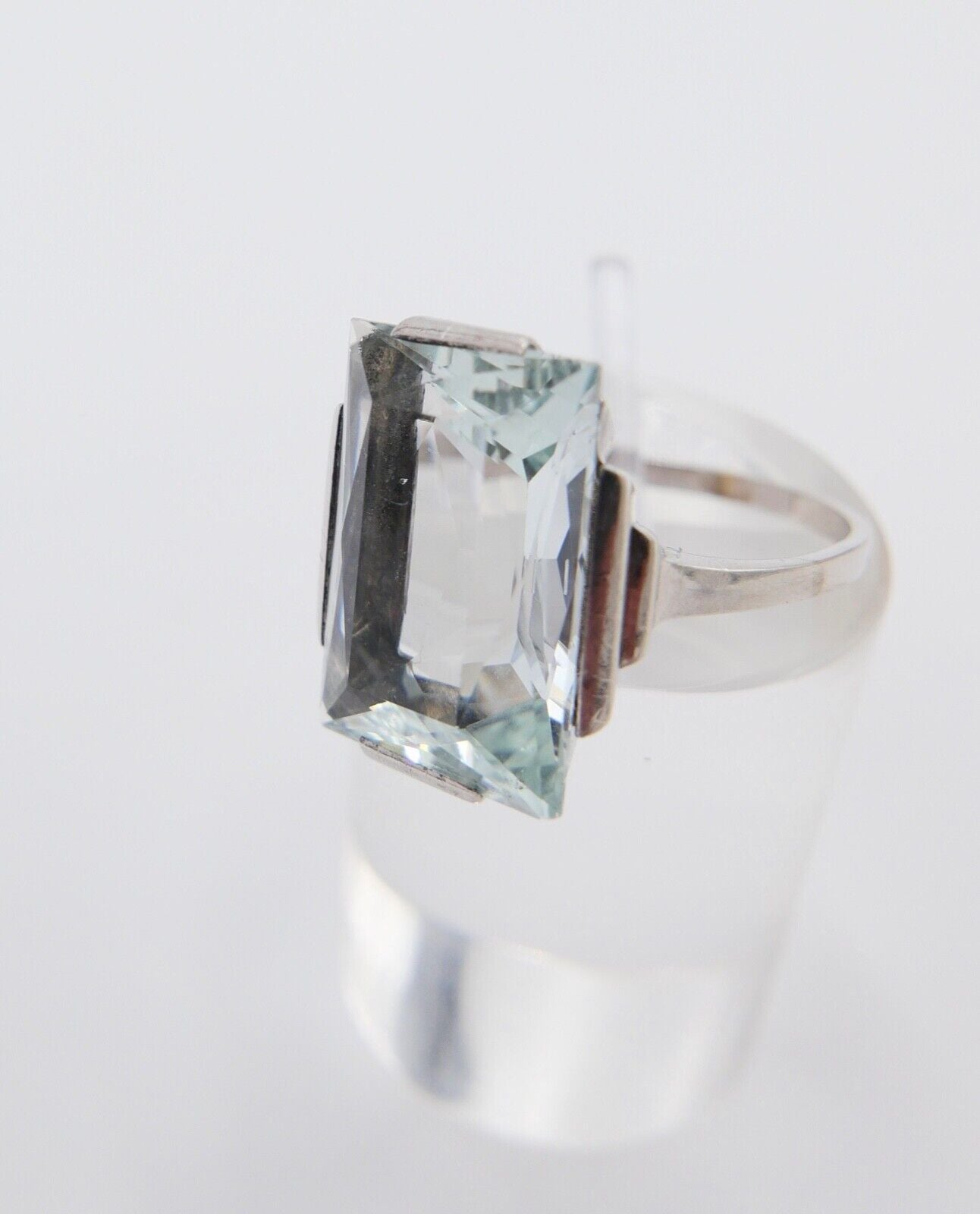 13 Ct Solitär Weißgold Gold Damen Ring 585 14K Natürlicher Aquamarin Gr53-54 TOP - Antikhandel-Stuttgart