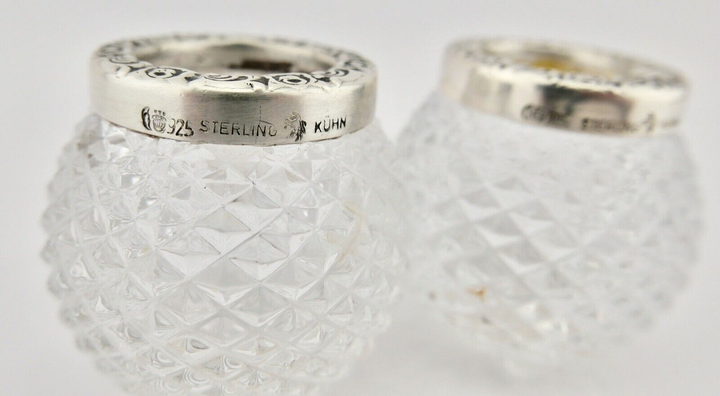 2x Kerzenhalter Gebr. Kühn Ø 4,5 cm Kristall mit 925 Silbermontur - Antikhandel-Stuttgart