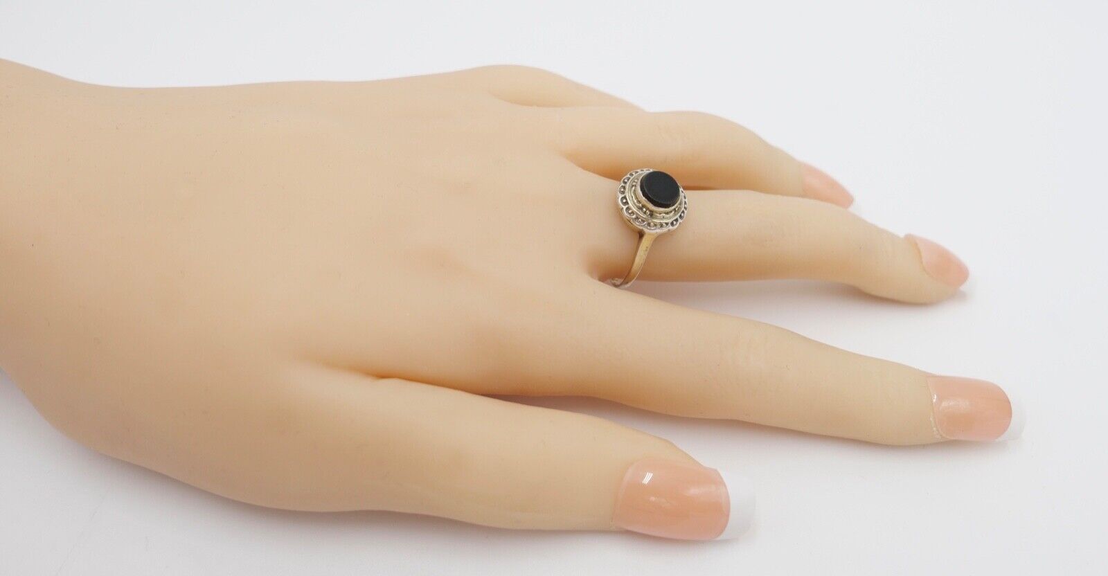 80er Jahre 835 Silberring mit Onyx Gr. 55 vintage leicht vergoldet - Antikhandel-Stuttgart
