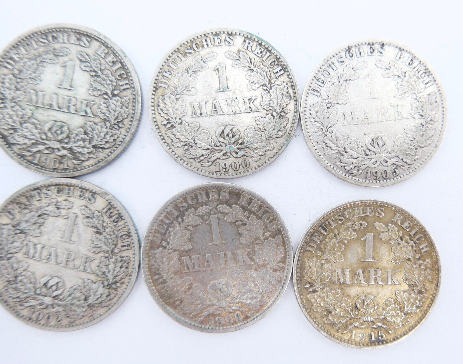 6x 1 Mark Kaiserreich 1900-1915 Jäger J.17 VZ-STG Vorzüglich - Stempelglanz - Antikhandel-Stuttgart