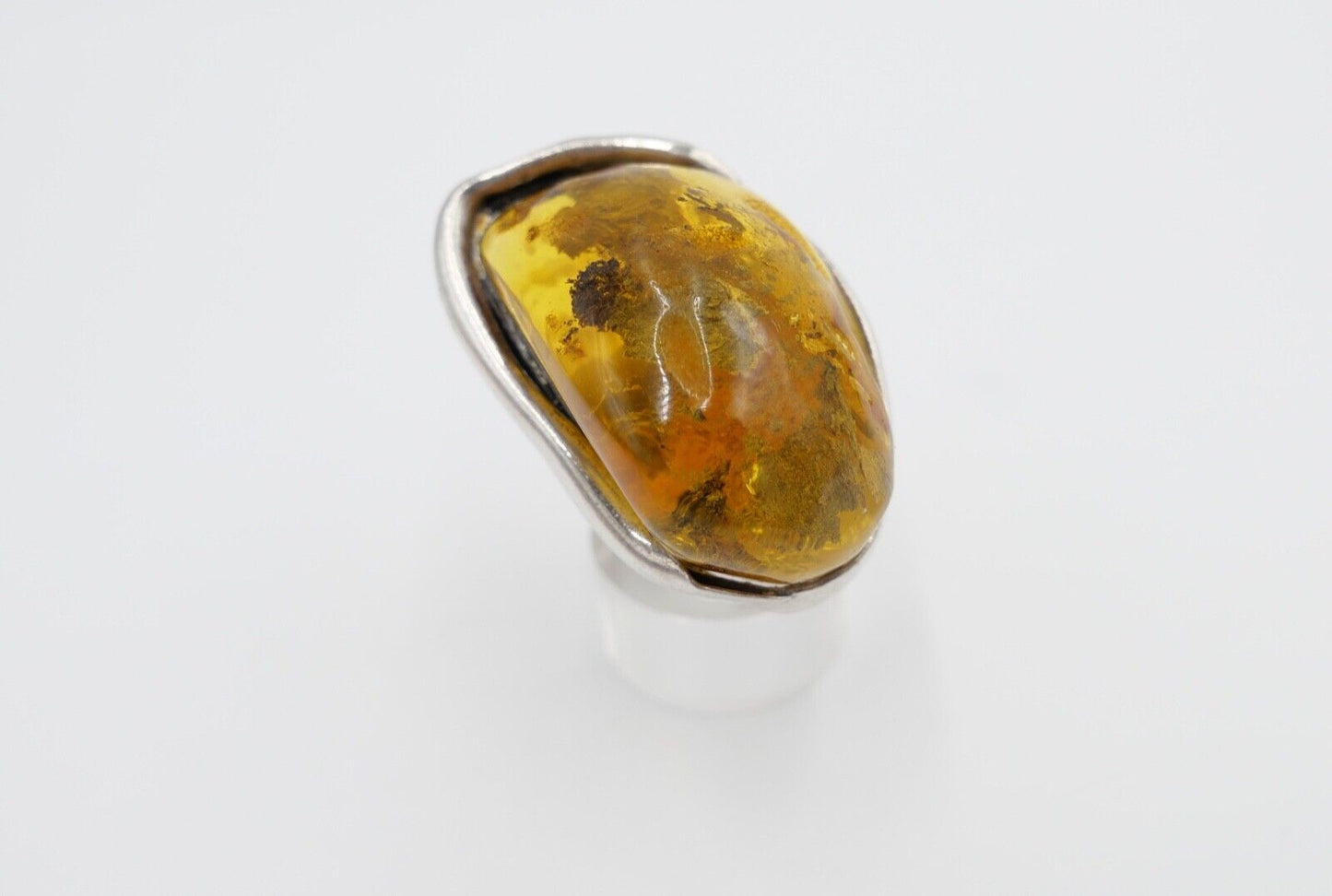 80er Jahre Designer Ring Bernstein Silber 925 Gr. 58 Frauenkopf G Danzig Polen - Antikhandel-Stuttgart
