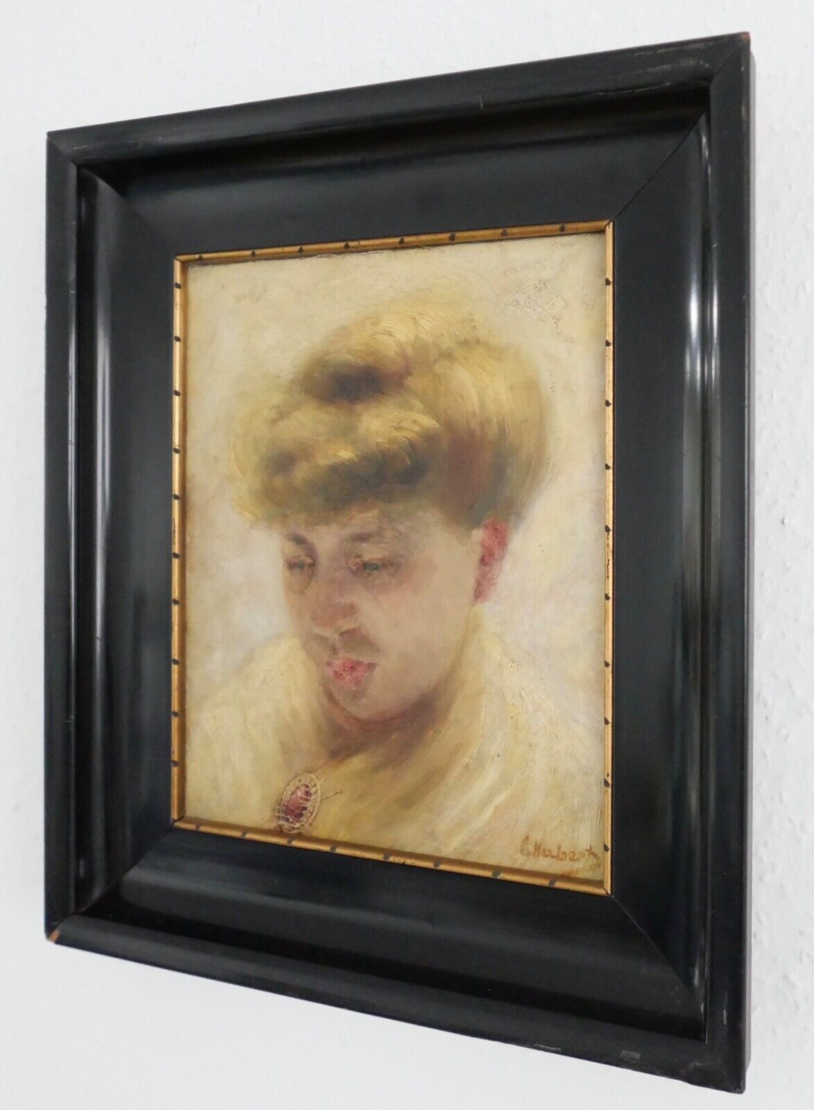 Gemälde Öl auf Leinwand Portrait einer Frau " C. Huberts " 38,5x33 cm gerahmt - Antikhandel-Stuttgart