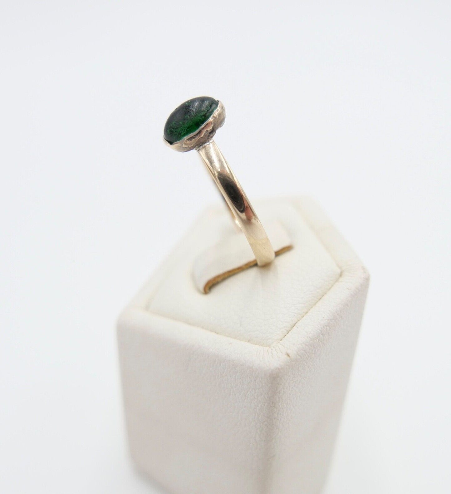 kleiner antiker Kinderring um 1880 Ring Gold 585 14K Gr. 49 mit grünem Glasstein - Antikhandel-Stuttgart