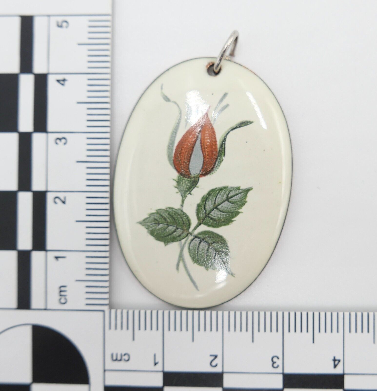 Alter Email Anhänger Blumenmalerei 49x31 mm Rose Floral - Antikhandel-Stuttgart