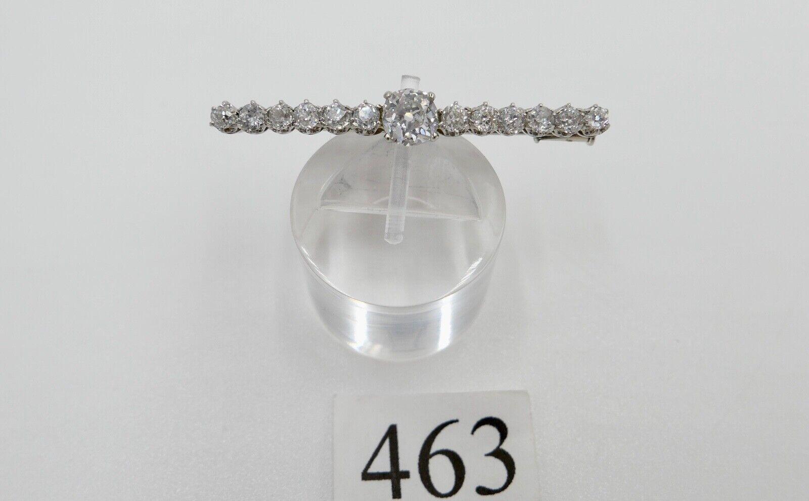 750 18K Weißgold Stabbrosche Brosche mit 13 Diamanten 44 mm Altschliff 2,17 Ctw - Antikhandel-Stuttgart