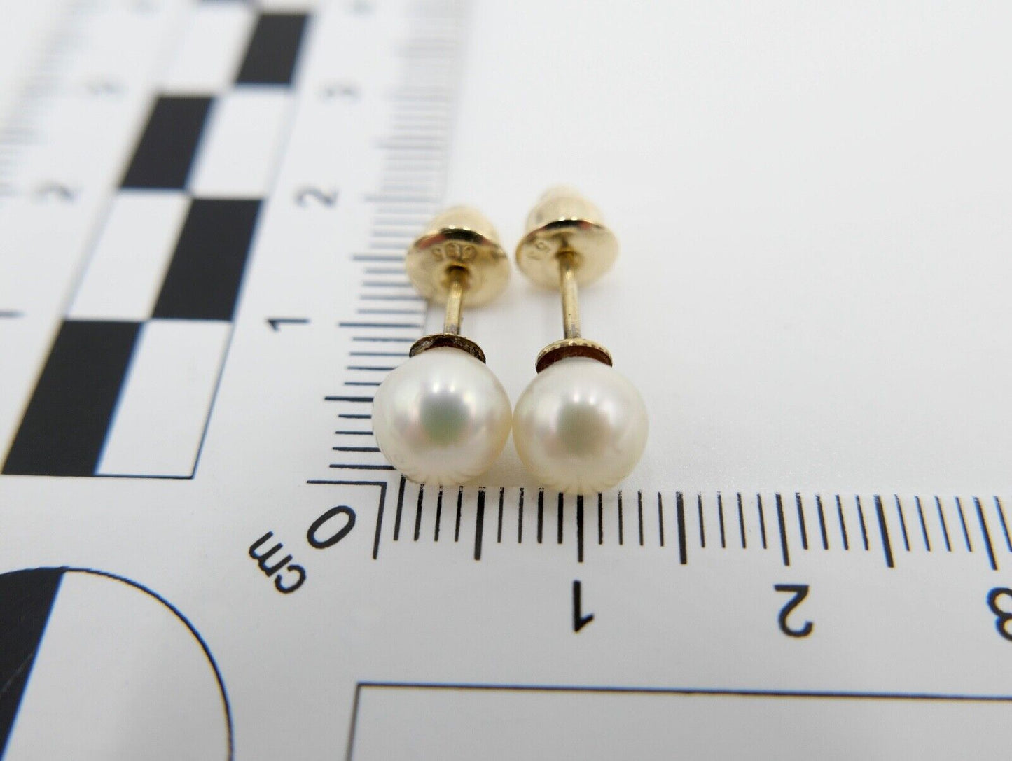 1980er Gelbgold 585 14K Perlen Ohrringe Ohrstecker Ø 6,8mm - Antikhandel-Stuttgart