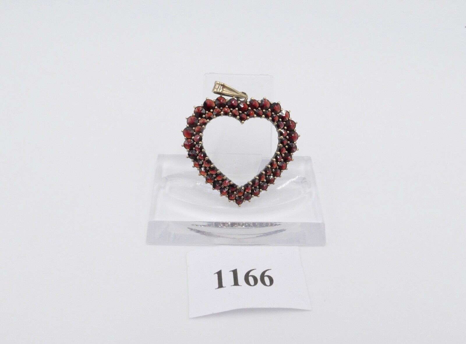 80er Jahre Anhänger Silber vergoldet Granat Herz - Antikhandel-Stuttgart