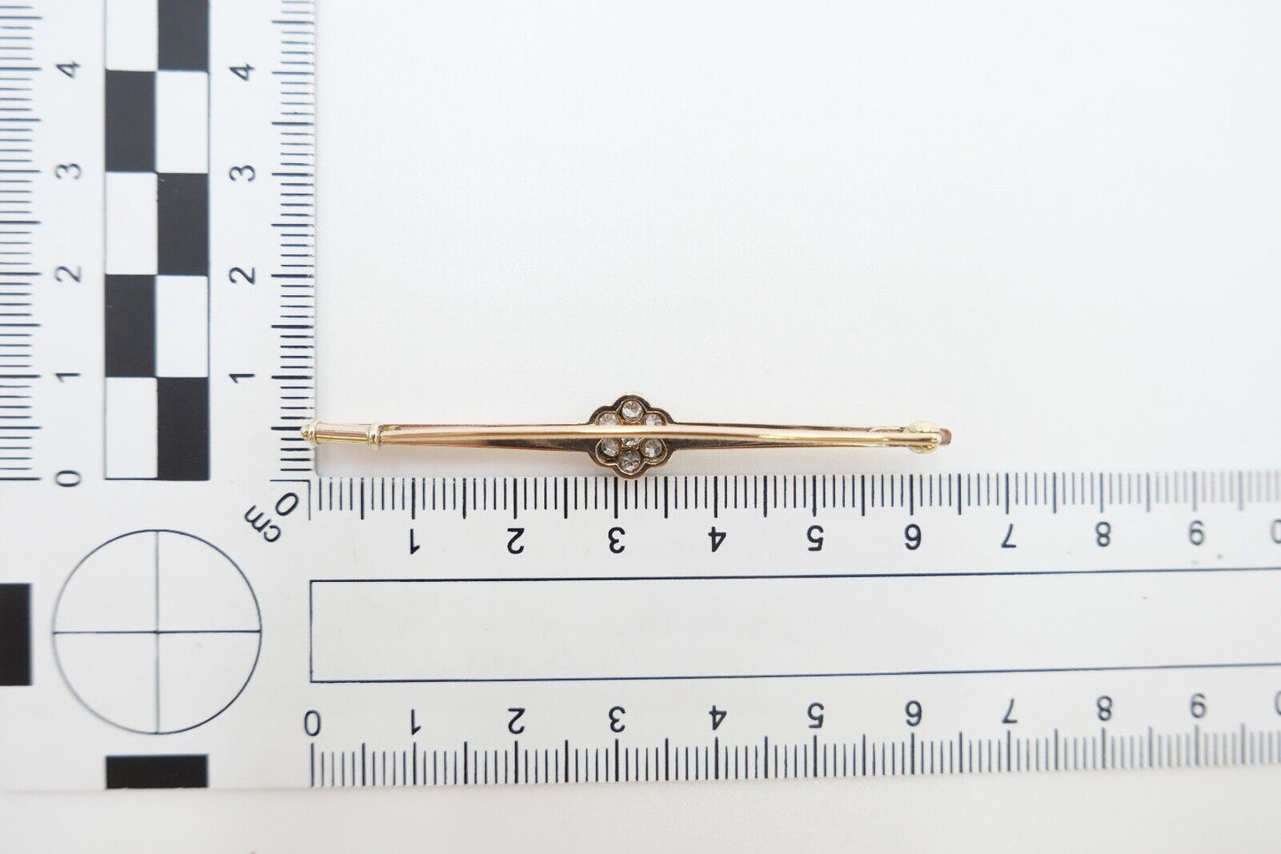 30er Jahre Brosche Bajonettverschluß 62mm 585 Rotgold Übergangsschliff Diamant - Antikhandel-Stuttgart