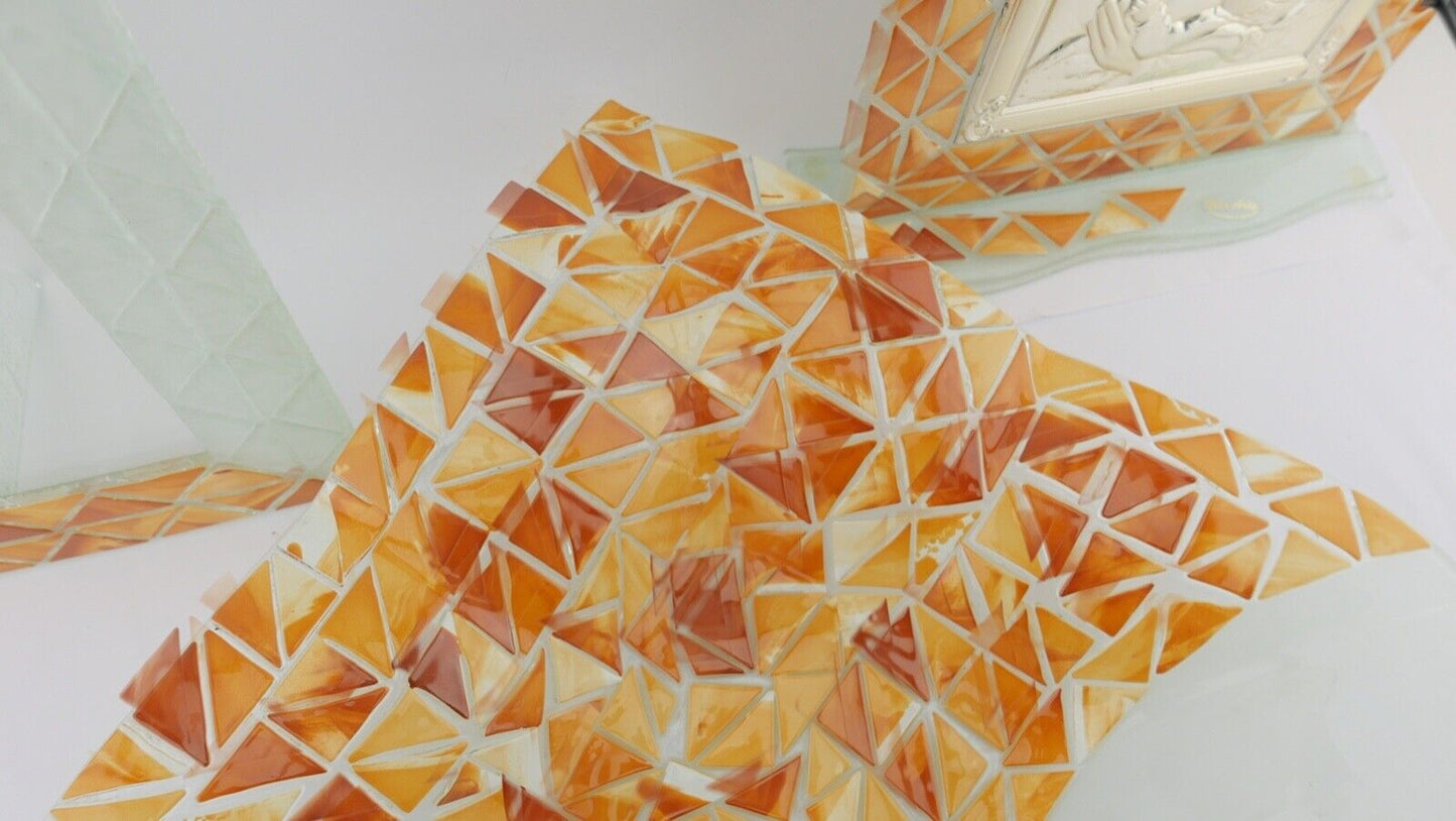 6 Teilges Wohnzimmer Set Glas Mosaik Bilderrahmen Uhr Jesus Schale aus Italien - Antikhandel-Stuttgart