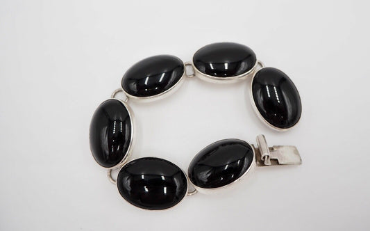 vintage 70er Jahre ONYX Armband Sterling Silber 925 Gliederarmband 45,7 gr - Antikhandel-Stuttgart