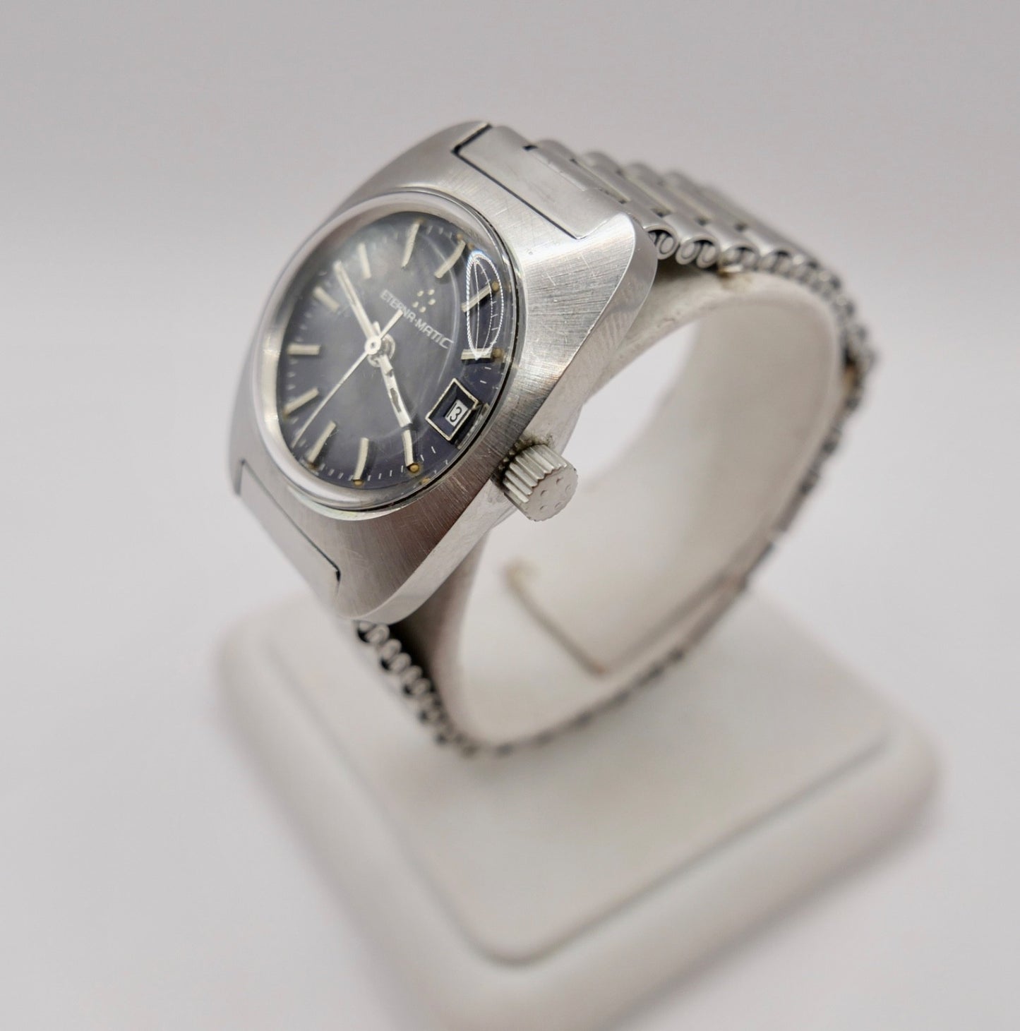 70er Eterna-Matic Damenuhr Automatic Orig Band blaues Zifferblatt 154T Cal 12671