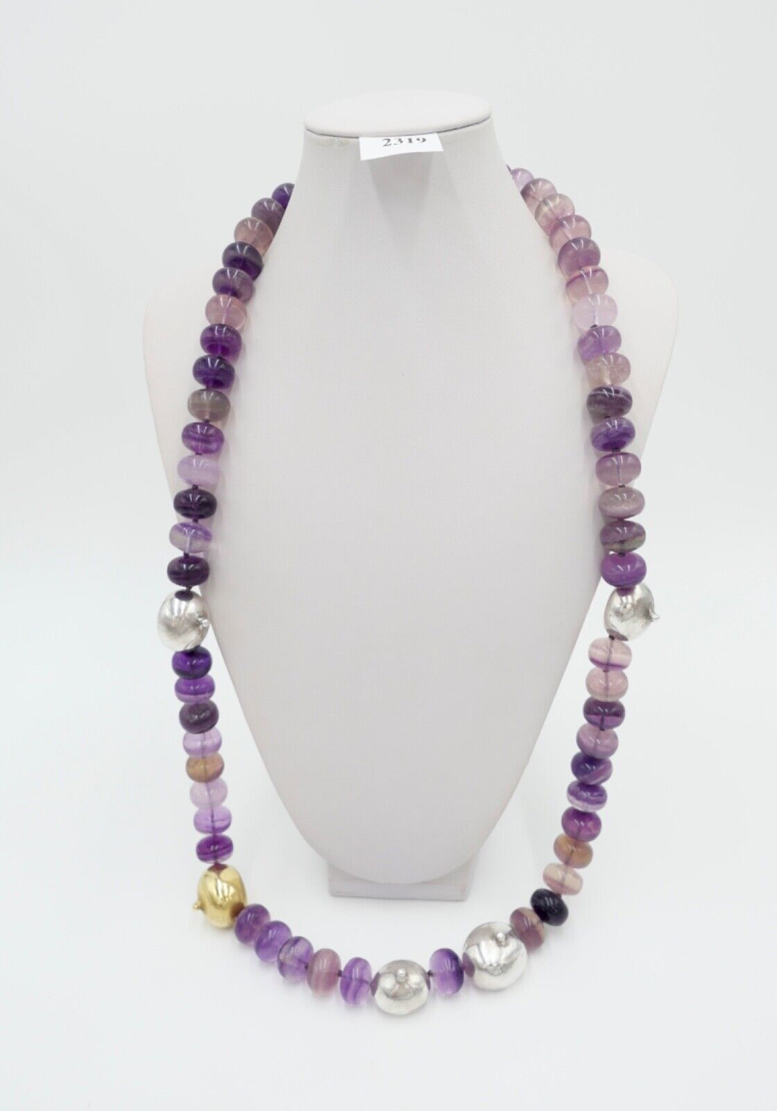 Amethyst Kette Collier 925 Silber & 750 Gold Elementen 90 cm Magnet Verschluss - Antikhandel-Stuttgart