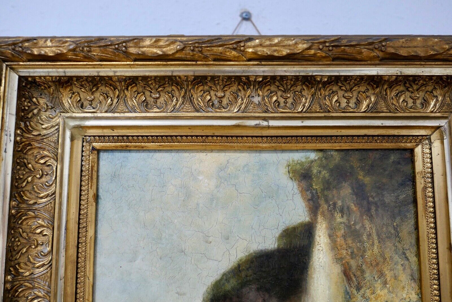 antikes Gemälde Berghütte Landschaft Öl Holz Prunkrahmen 51x42cm signiert R99 - Antikhandel-Stuttgart