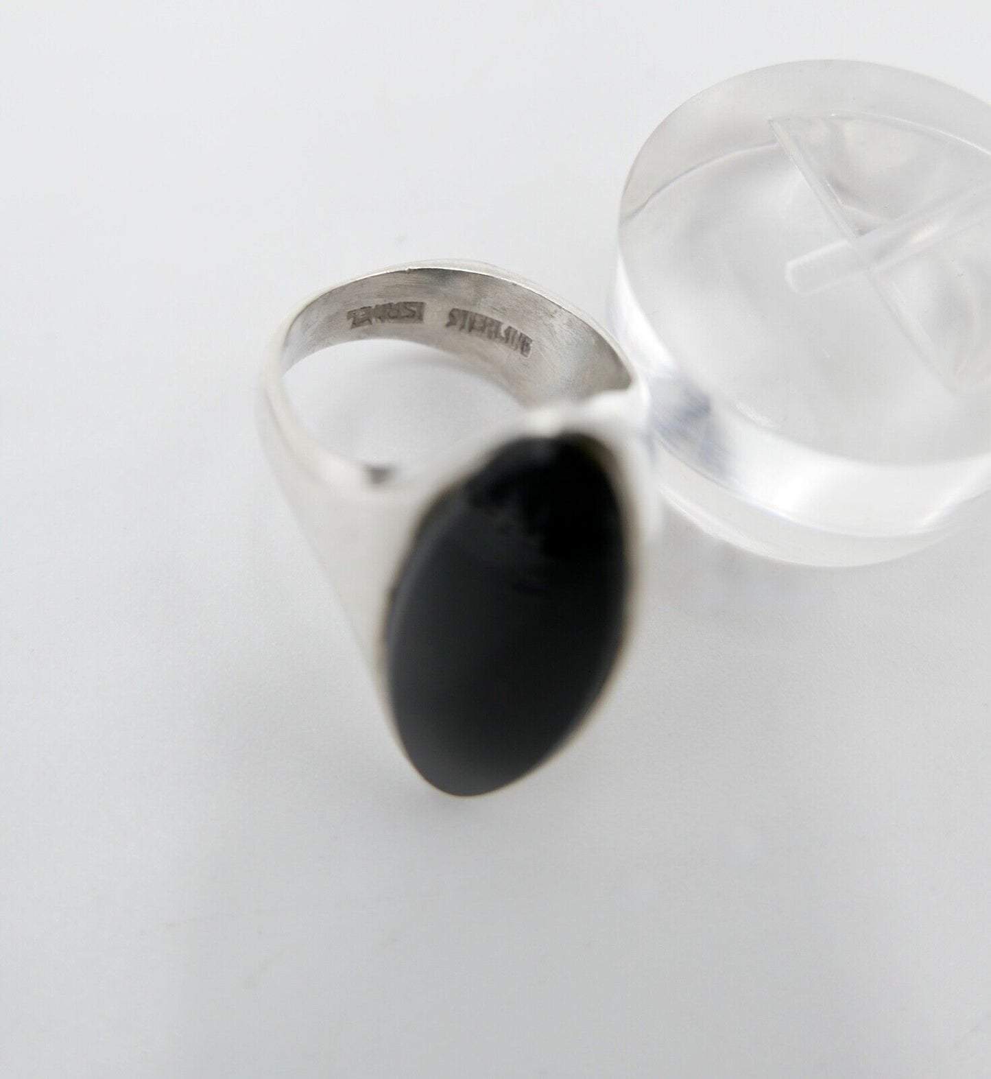 80er Silberrring Damen asymmetrisch skulpturale Ring ONYX Gr. 50 Silber 925 - Antikhandel-Stuttgart