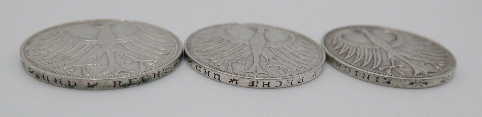 3x 5 DM 1956 J.387 Silbermünzen Silberadler Heiermann D F J - Antikhandel-Stuttgart