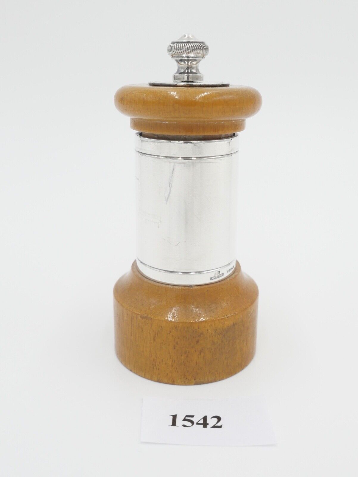 60er Jahre Christofle Pfeffermühle Frankreich versilbert Holz - Antikhandel-Stuttgart