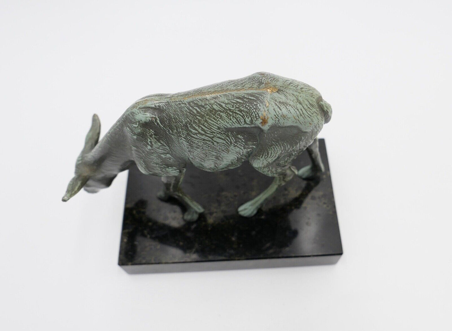 kleine Messing Figur Bronziert " Kalb / Kuh " auf Marmorsockel Skulptur - Antikhandel-Stuttgart