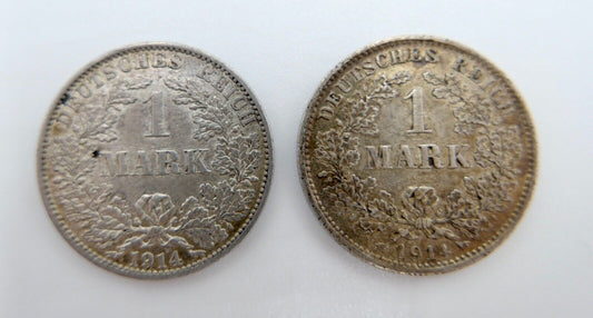 2x 1 Mark 1914 A / D Deutsches Reich Coin lot Münze - Antikhandel-Stuttgart