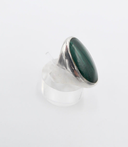 80er Silberrring Damen Ring Gr. 54 Silber grüner Malachit Oval Silber 925 - Antikhandel-Stuttgart