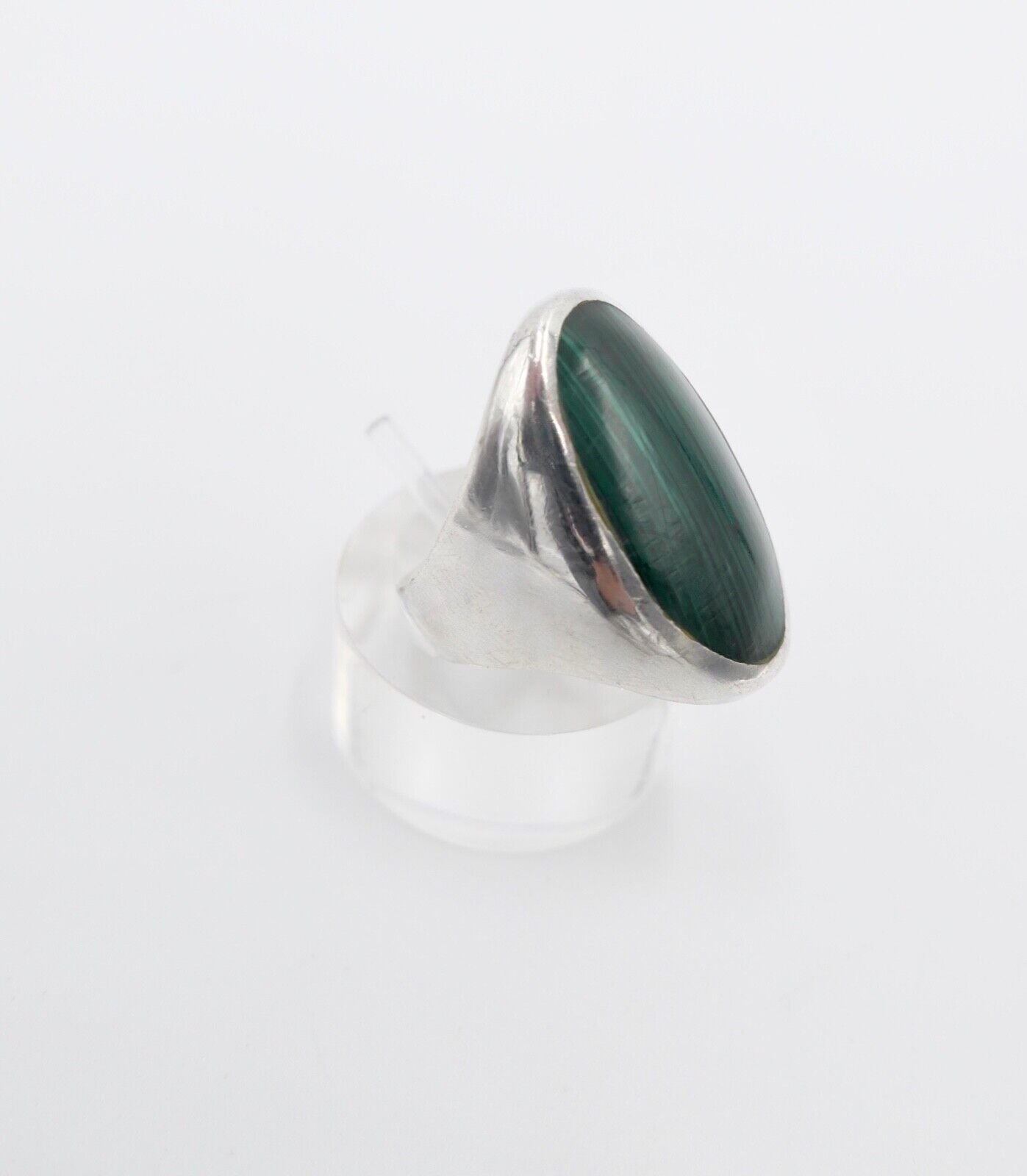 80er Silberrring Damen Ring Gr. 54 Silber grüner Malachit Oval Silber 925 - Antikhandel-Stuttgart