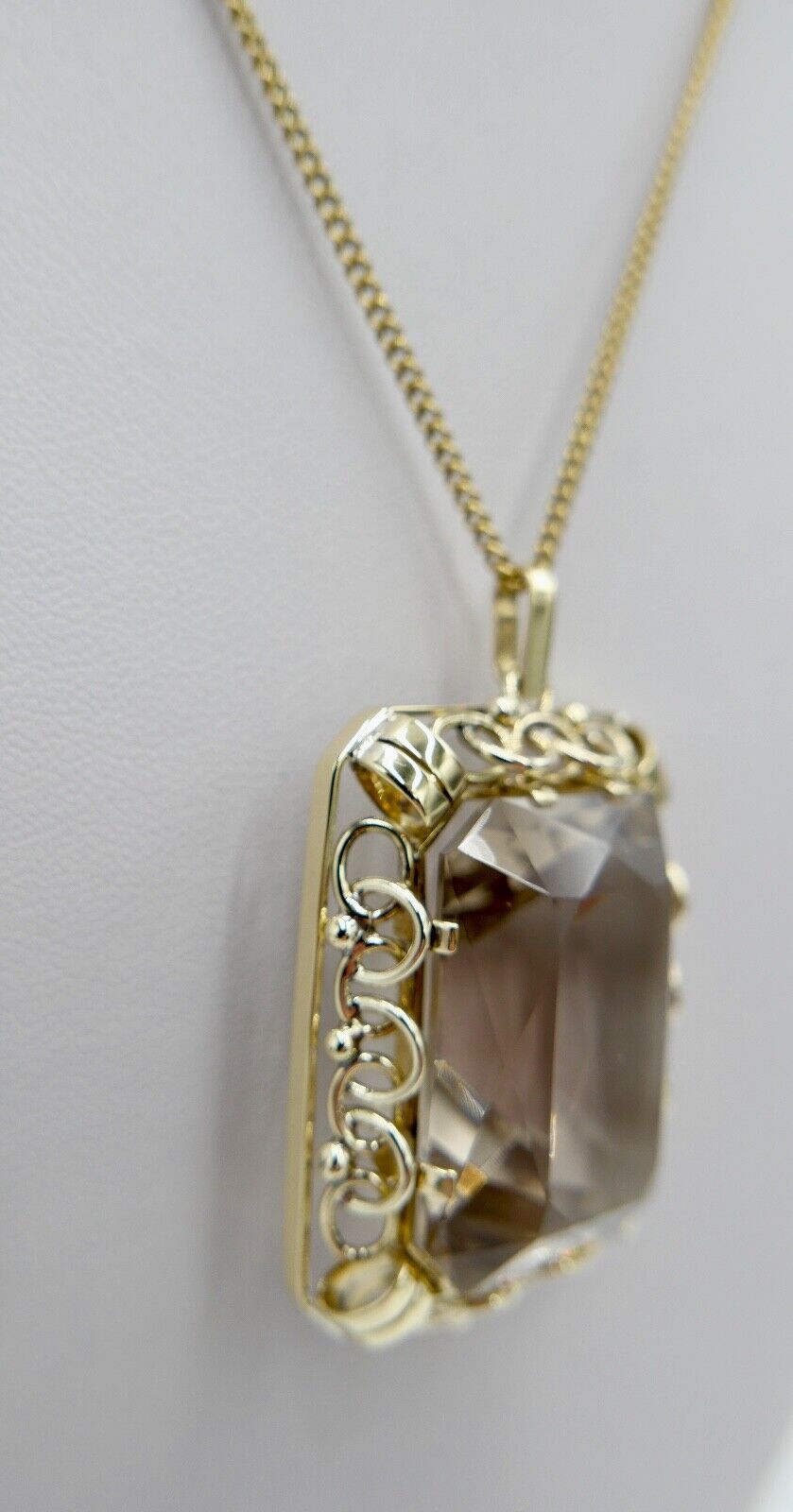 XXL Rauchquarz Anhänger 585 / 14K Gelbgold 40x31mm im Scheren Schliff 68,7 Ct - Antikhandel-Stuttgart