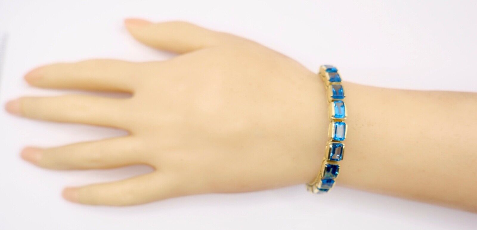 1990er Jahre Blau TOPAS TOPAZ 750 18K Gelbgold GOLD Tennis Armband 32,5 Ctw - Antikhandel-Stuttgart