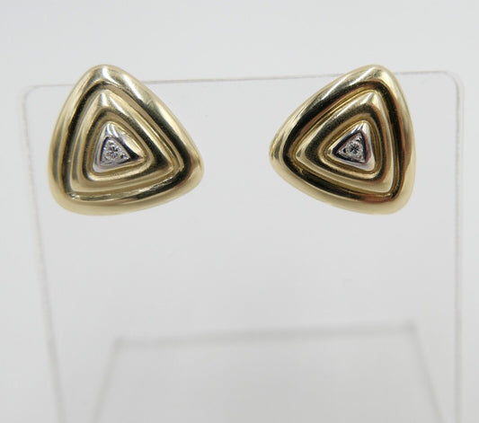 80er Pyramiden / Dreieck Ohrringe Ohrstecker in 585 / 14K Gold mit Brillanten - Antikhandel-Stuttgart