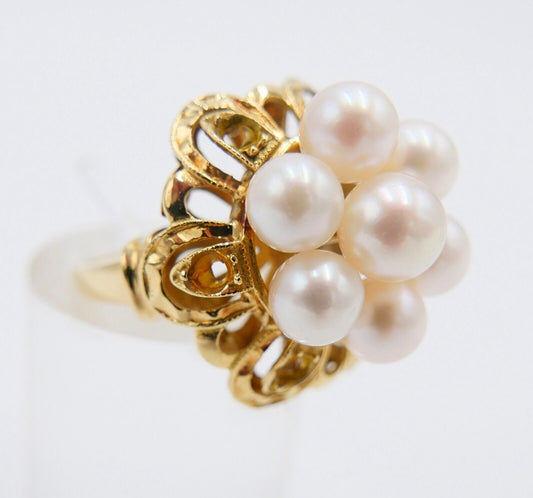 Eleganter Jugendstil Gold Perlen Damen Ring 750 / 18K Gr. 57 - Antikhandel-Stuttgart