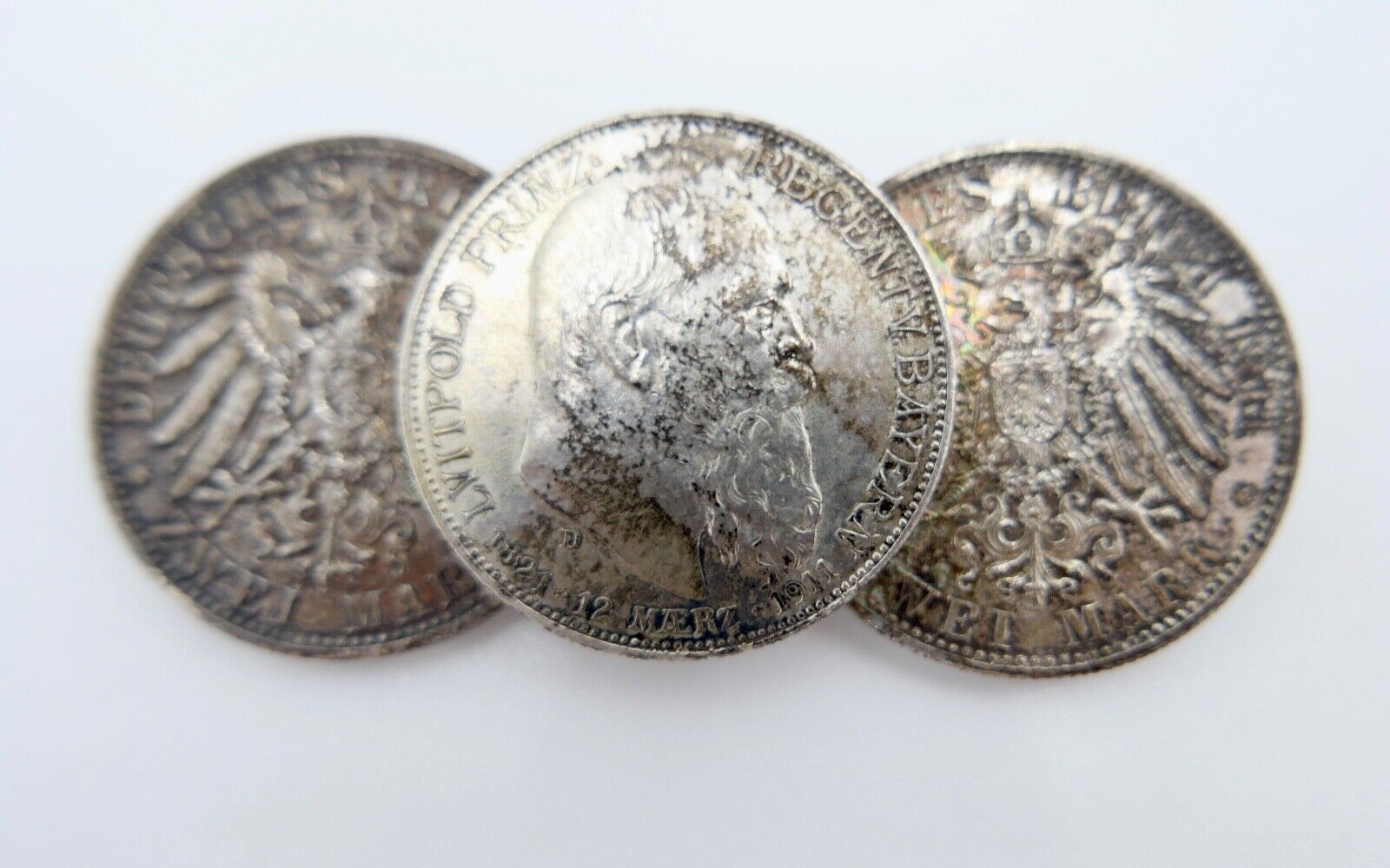 Brosche 3x 2 Mark Bayern 1911 D Luitpold Regentschaftsjubiläum Silber Jäger J.48 - Antikhandel-Stuttgart