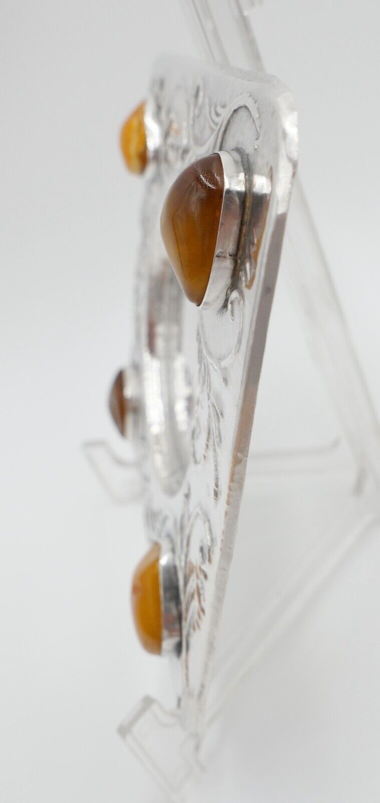 Florales 835 Silber Unterteller Untersetzer Bernstein butterscotch Danielczick - Antikhandel-Stuttgart